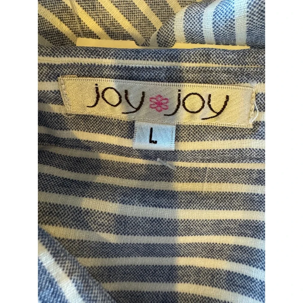 Joy‎ Joy Dress Women Large Blue White Striped Button Front Tie Waist Shirt NWT